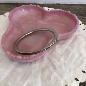 Vtg Wood Inlay Silver Tone Bangle Bracelet